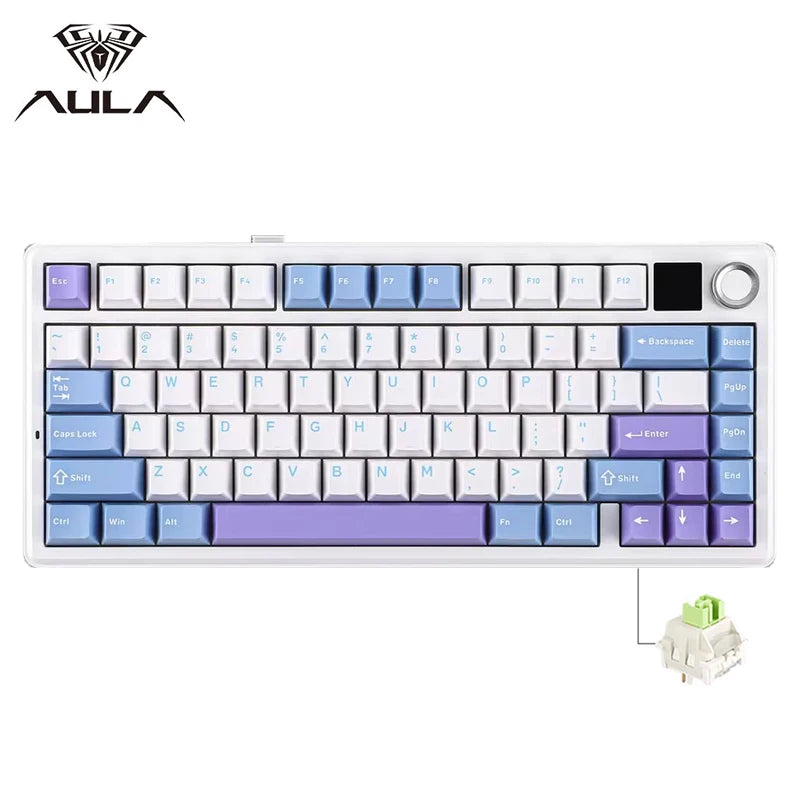 AULA F75 MAX Gaming Mechanical Keyboard 2.4G Wireless/BT/Wired Keyboard Hot-Swap RGB 75% 81 Keys Office Keyboard with TFT Screen