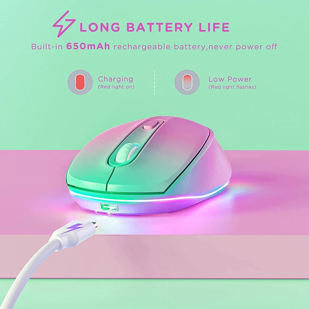 BOW Rechargeable Wireless Mouse Portable 2.4G Wireless Mouse LED Rainbow Lights Quiet Click Mice for Laptop Computer