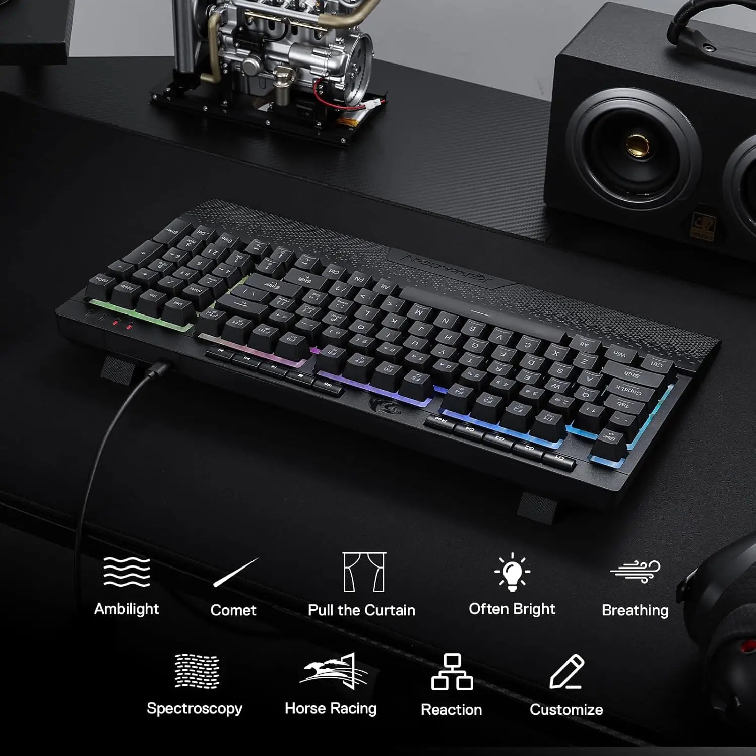 Redragon K515 Shiva Wired RGB Membrane Gaming Keyboard, 98 Keys Mechanical-Feel Keyboard w/Smooth Linear Switch