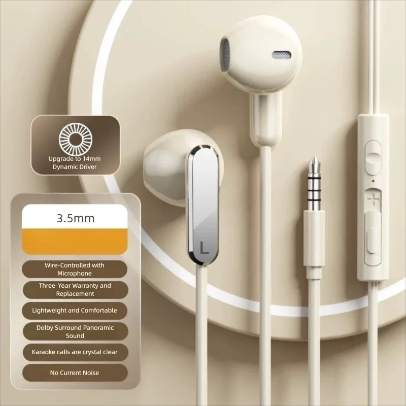 Type C Wired Earphones 3.5mm In Ear Headphones With Microphone Bass Stereo Earbuds For iPhone 17 Pro Samsung Galaxy S25 Headset