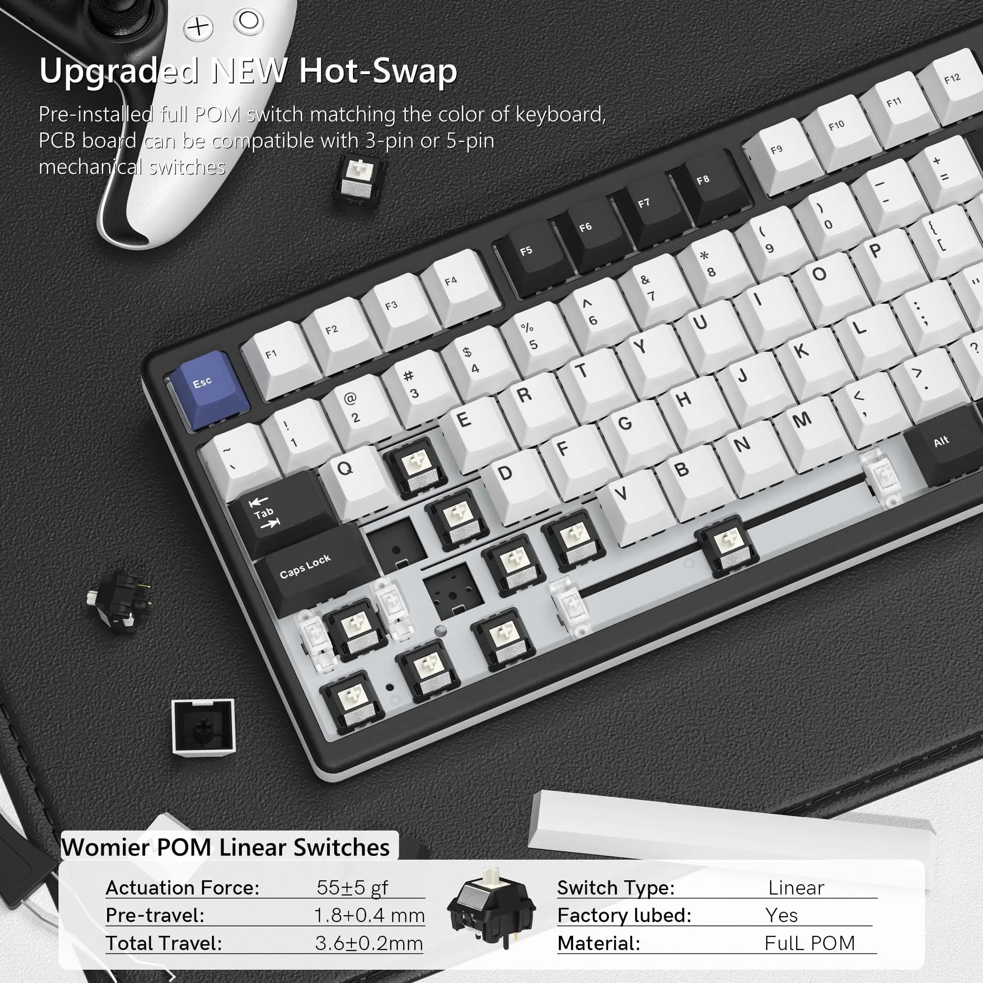 WOMIER SK71 Pro Wireless Mechanical Aluminum Keyboard 75% Hot Swappable Tri-Mode VIA Keyboard for Win/Mac