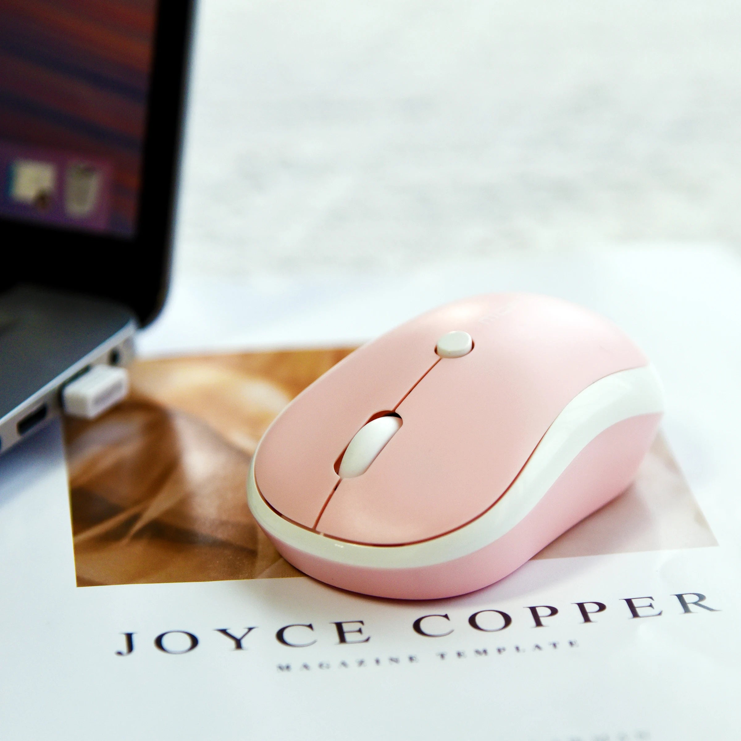 MOFii M5AG Pink Wireless Mouse, Ergonomic Grip, 2.4G Plug & Play, Universal for Office Laptops & Desktops