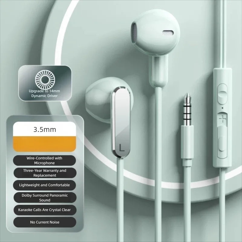 Type C Wired Earphones 3.5mm In Ear Headphones With Microphone Bass Stereo Earbuds For iPhone 17 Pro Samsung Galaxy S25 Headset