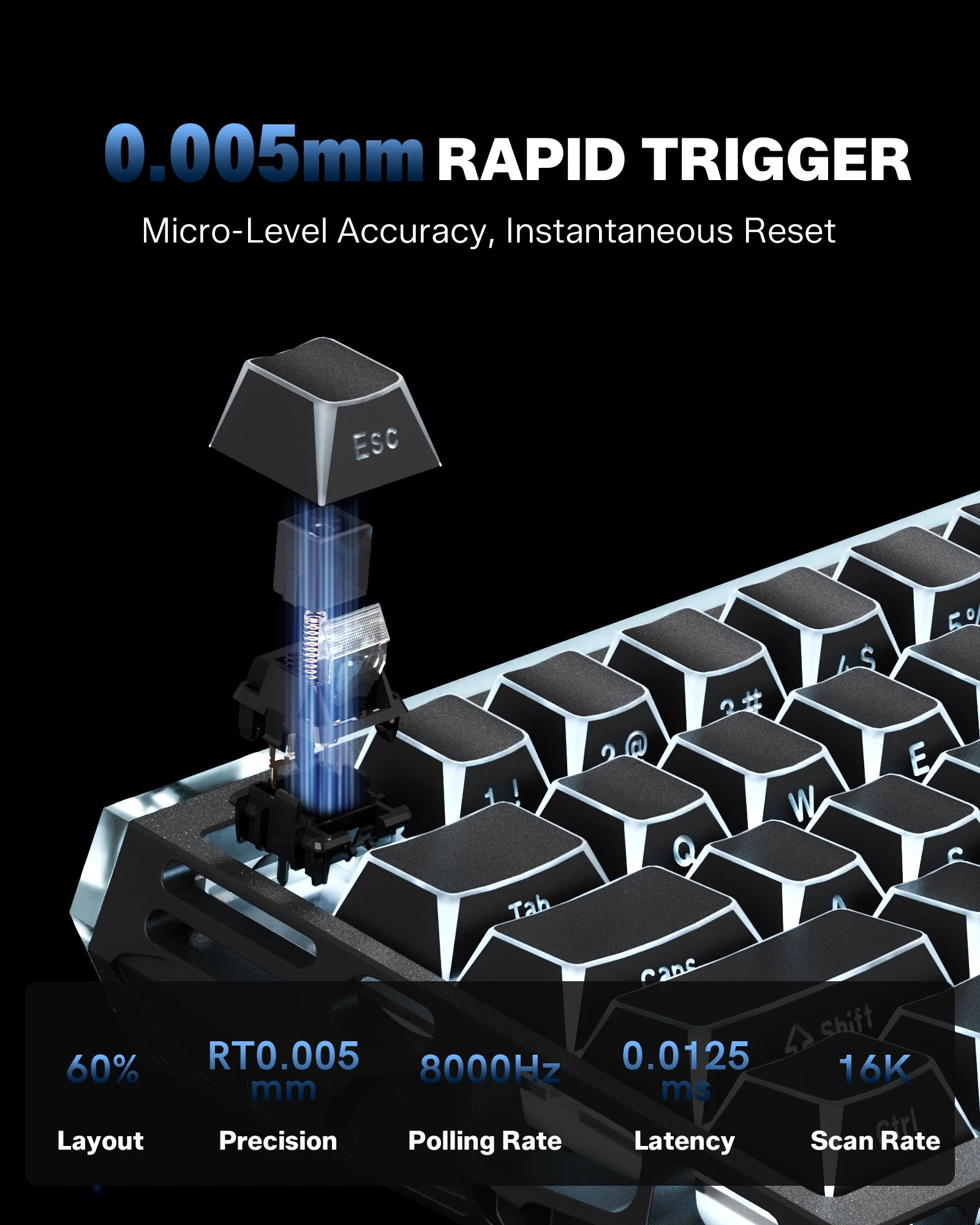 Womier SK61HE 60% Mechanical Gaming Keyboard Hollow-out Aluminum Case Hall Effect Magnetic Switch RGB Backlit Wireless Keyboard