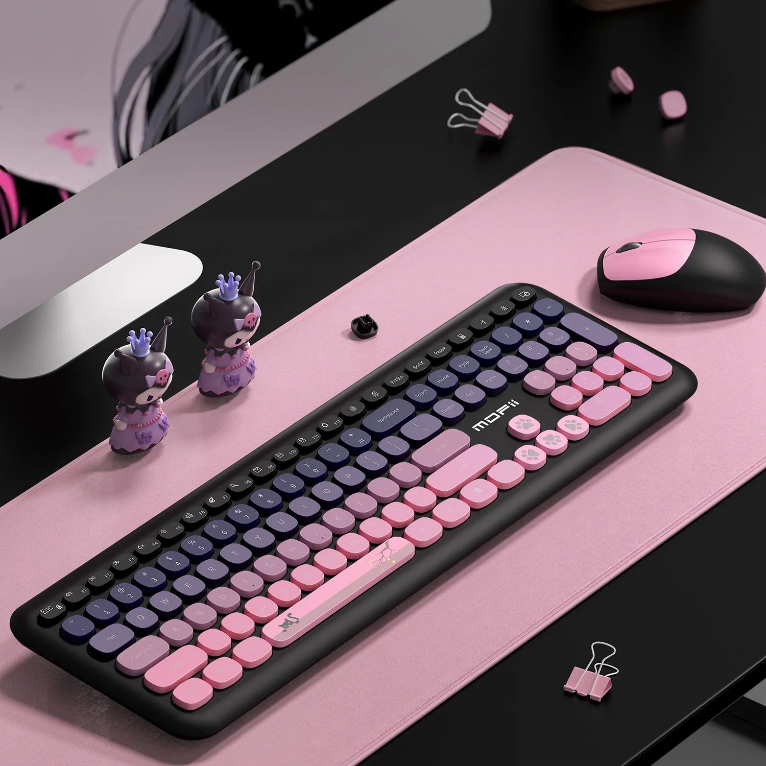 MOFii 1 Set 668 Wireless Keyboard and Mouse Combo, Gradient Keycaps Full Size Keyboard for Girls, 2.4G Plug and Play, US QWERTY