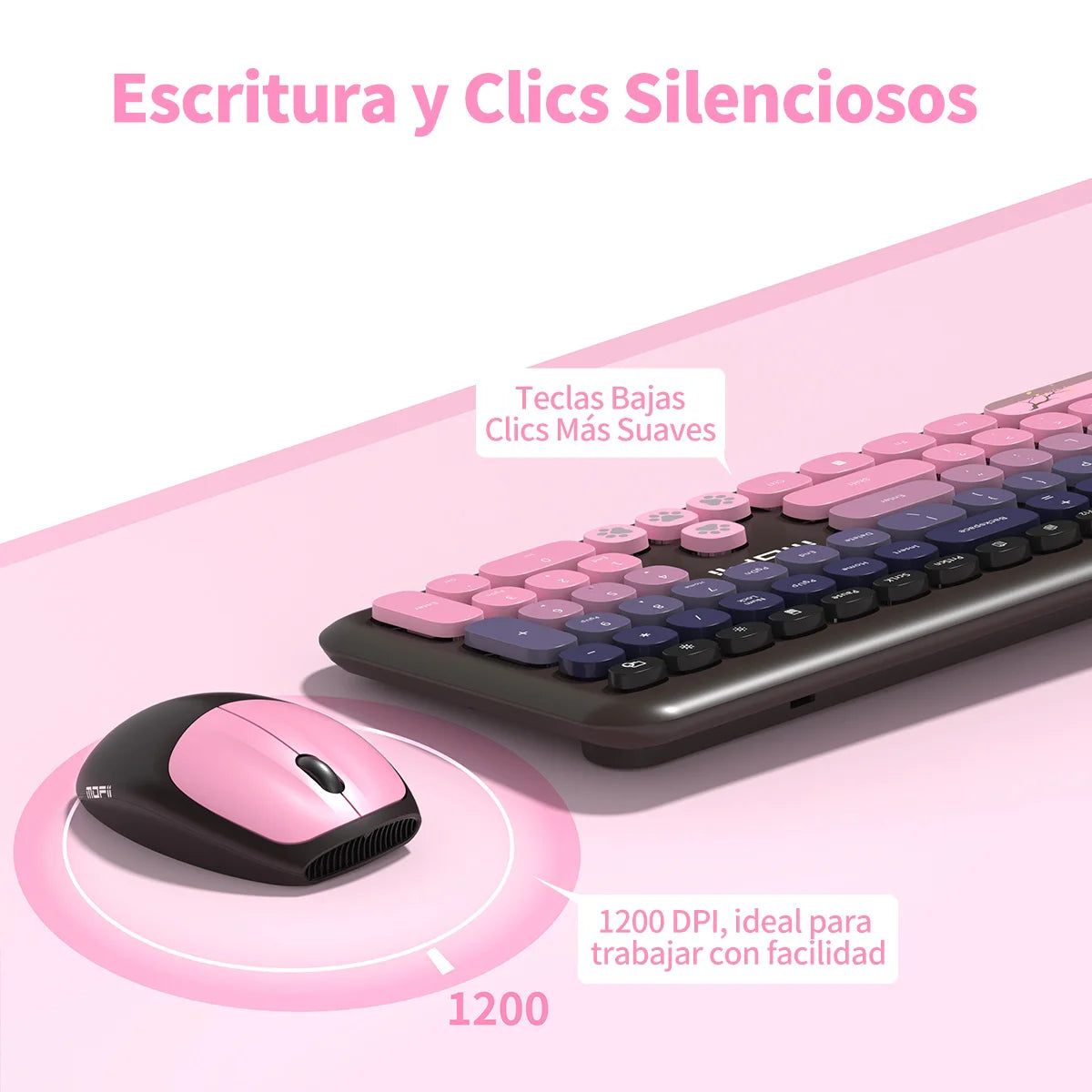 MOFii 1 Set 668 Wireless Keyboard and Mouse Combo, Gradient Keycaps Full Size Keyboard for Girls, 2.4G Plug and Play, US QWERTY