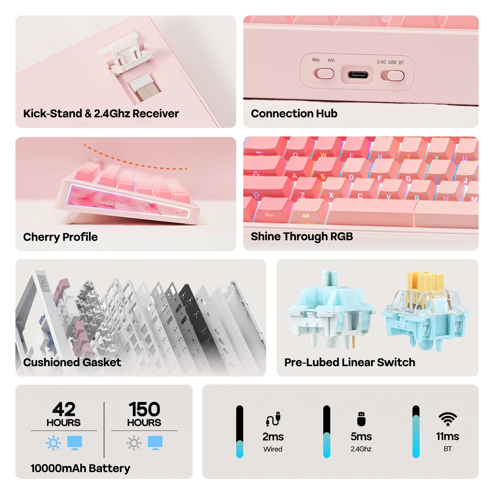 EPOMAKER TH108 V2 PRO Full Size ANSI US Layout Gasket Tri-mode Wireless Mechanical Gaming Keyboard with RGB Backlight for Mac/PC