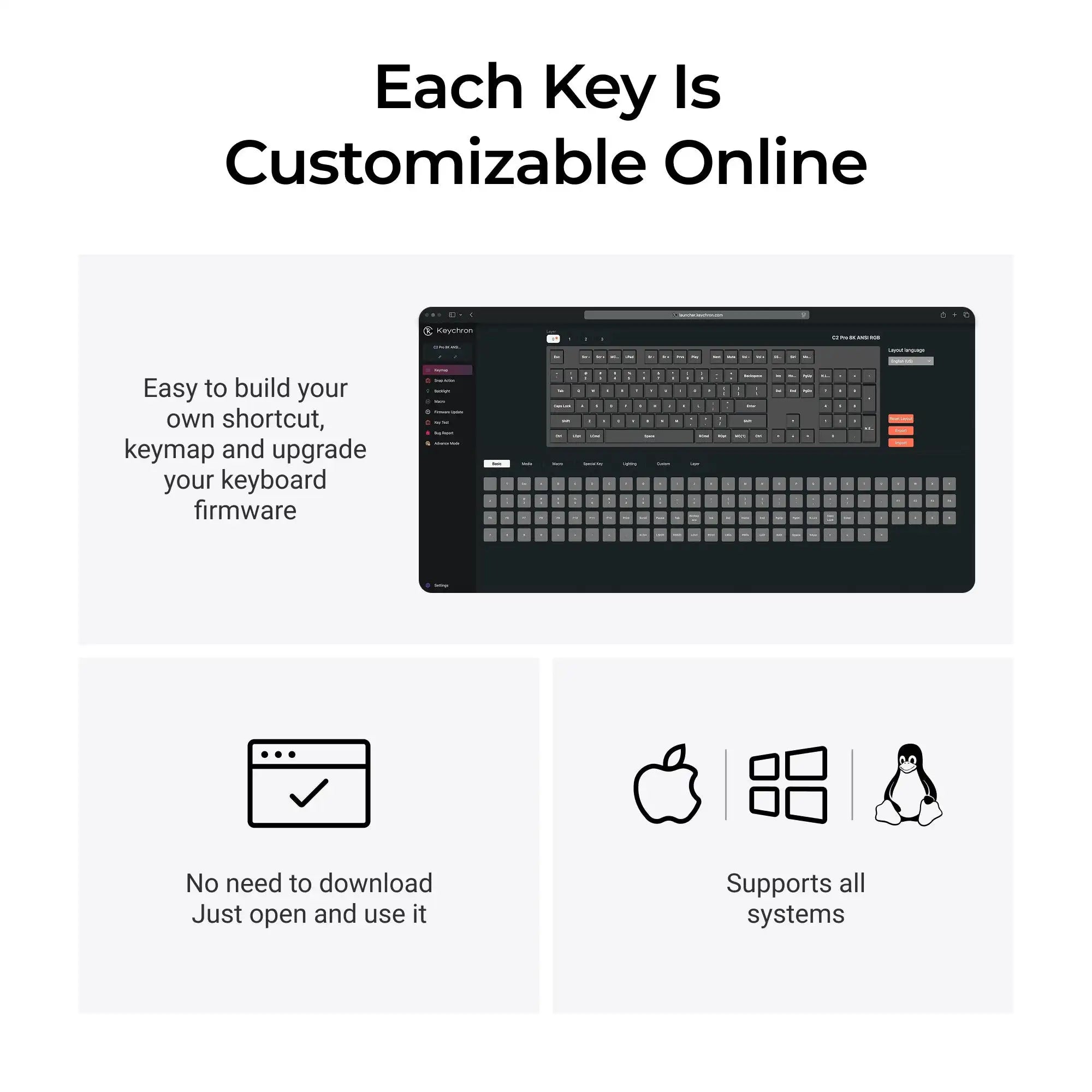 Keychron C2 Pro 8K QMK Wired Custom Mechanical Keyboard Fully Assembled Double-Shot PBT Keycaps Full Size Layout