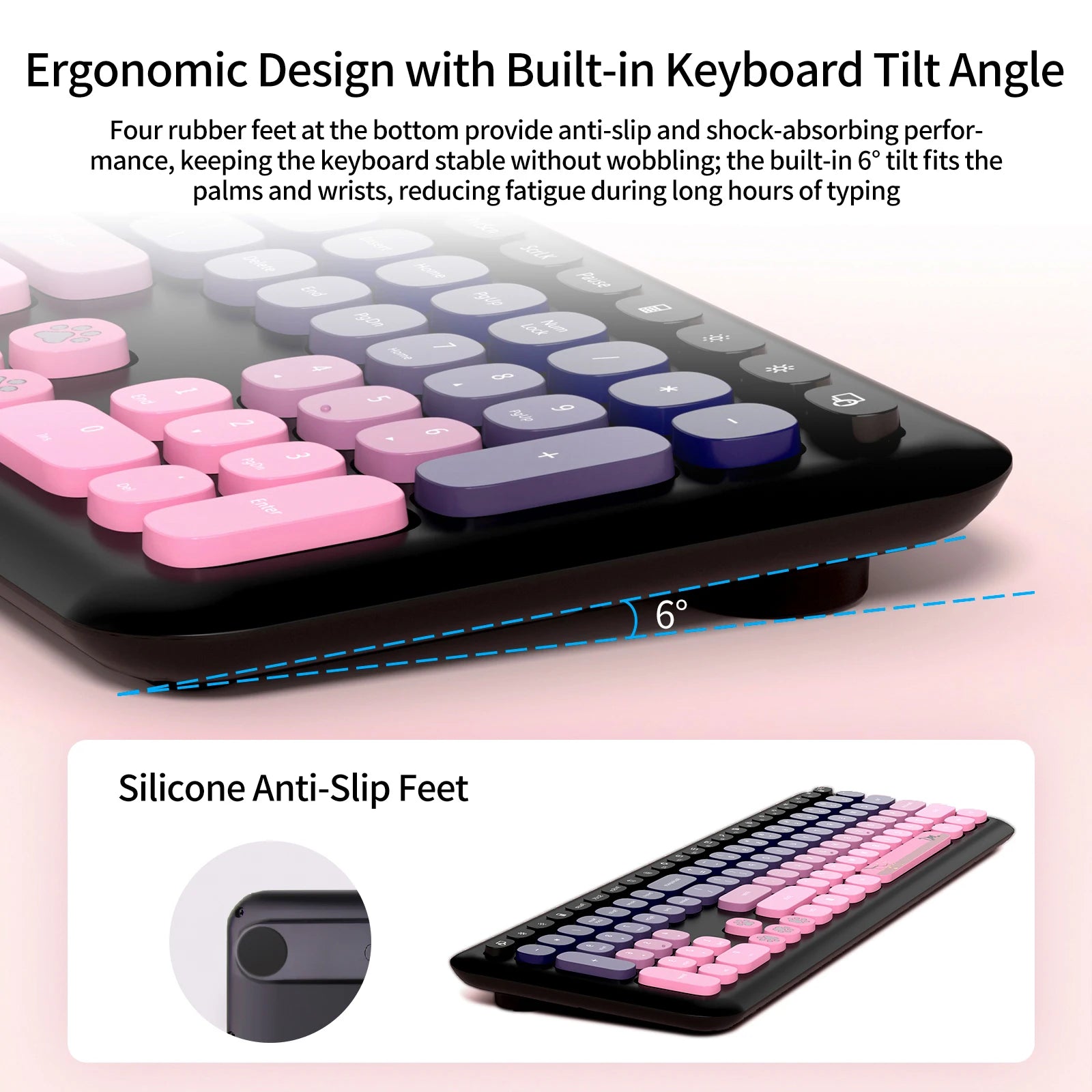 MOFii 1 Set 668 Wireless Keyboard and Mouse Combo, Gradient Keycaps Full Size Keyboard for Girls, 2.4G Plug and Play, US QWERTY
