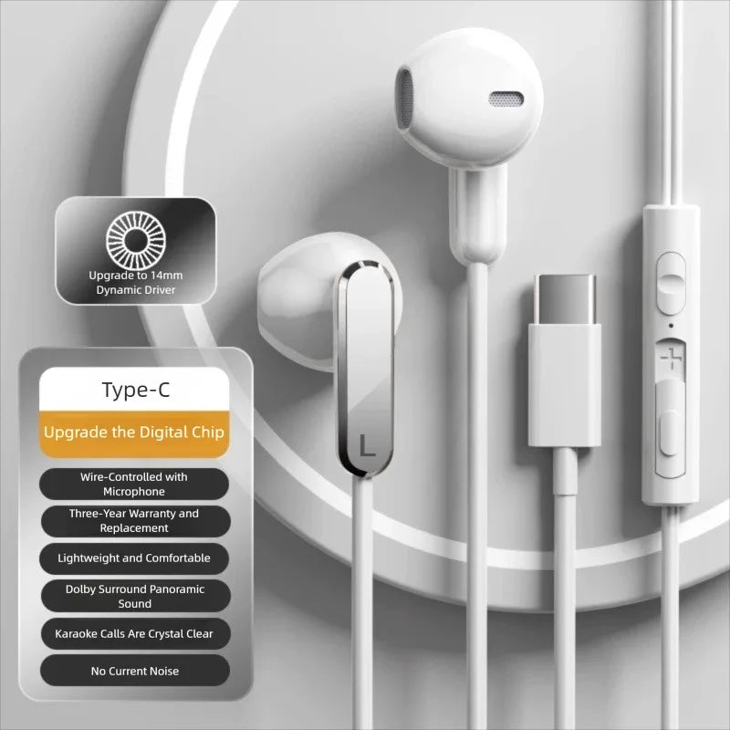 Type C Wired Earphones 3.5mm In Ear Headphones With Microphone Bass Stereo Earbuds For iPhone 17 Pro Samsung Galaxy S25 Headset