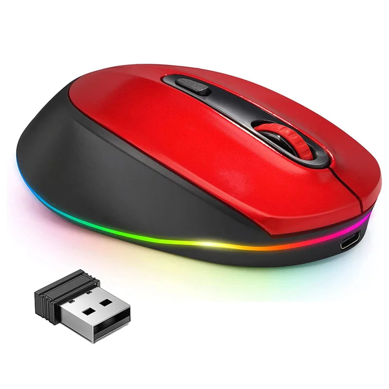 BOW Rechargeable Wireless Mouse Portable 2.4G Wireless Mouse LED Rainbow Lights Quiet Click Mice for Laptop Computer