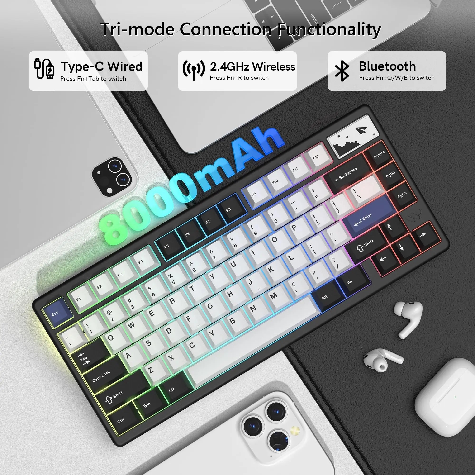 WOMIER SK71 Pro Wireless Mechanical Aluminum Keyboard 75% Hot Swappable Tri-Mode VIA Keyboard for Win/Mac
