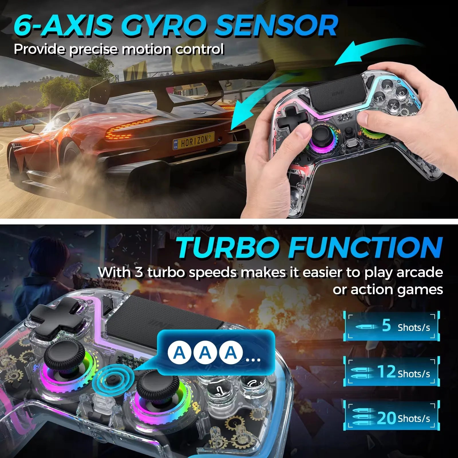 IINE Bastet Wireless Controller Compatible with PS4/Switch/PC/Android/IOS Hall Effect Joystick & Trigger With Touch Pad