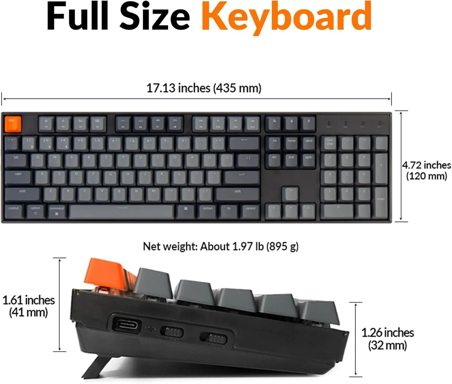 Full Size 104 Keys Bluetooth Wireless Mechanical Keyboard for Mac Windows, White LED Backlit, USB C Wired, Super Brown Switch