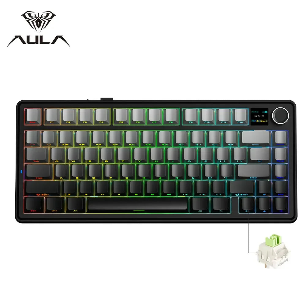 AULA F75 MAX Gaming Mechanical Keyboard 2.4G Wireless/BT/Wired Keyboard Hot-Swap RGB 75% 81 Keys Office Keyboard with TFT Screen
