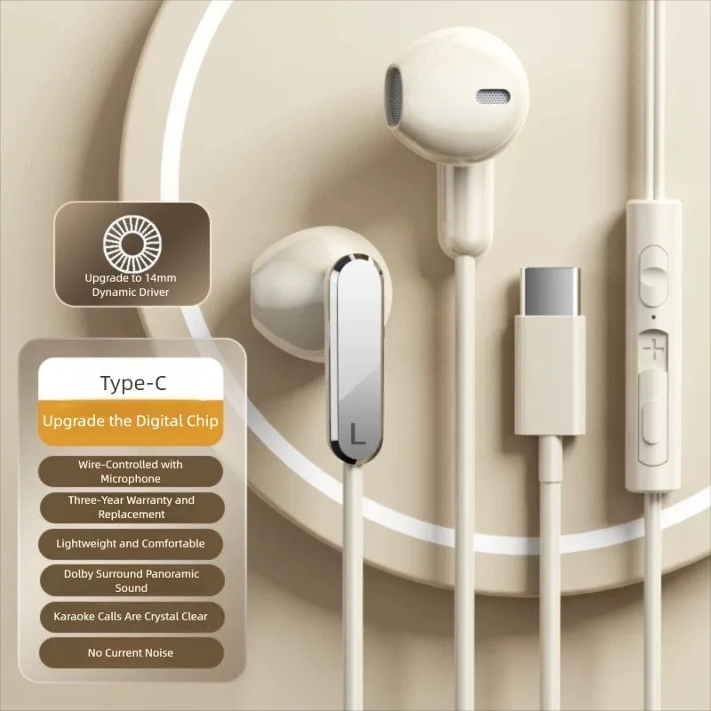 Type C Wired Earphones 3.5mm In Ear Headphones With Microphone Bass Stereo Earbuds For iPhone 17 Pro Samsung Galaxy S25 Headset