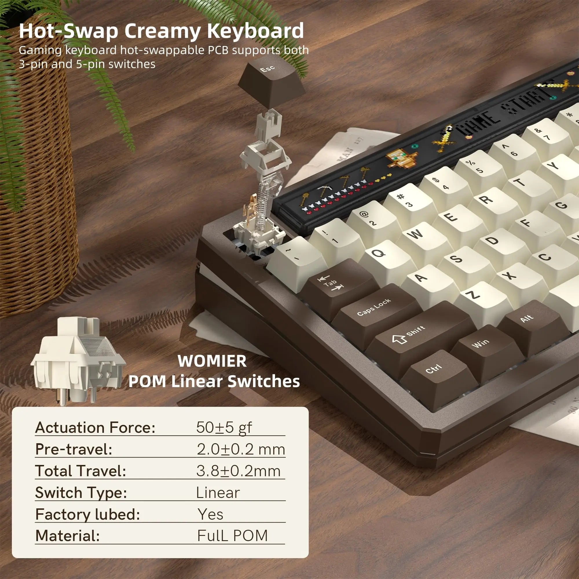 Womier K80 75% Wireless Mechanical Keyboard with Screen&Knob Retro Clear Anime Light Box Design RGB Hot-Swappable VIA for Mac/PC