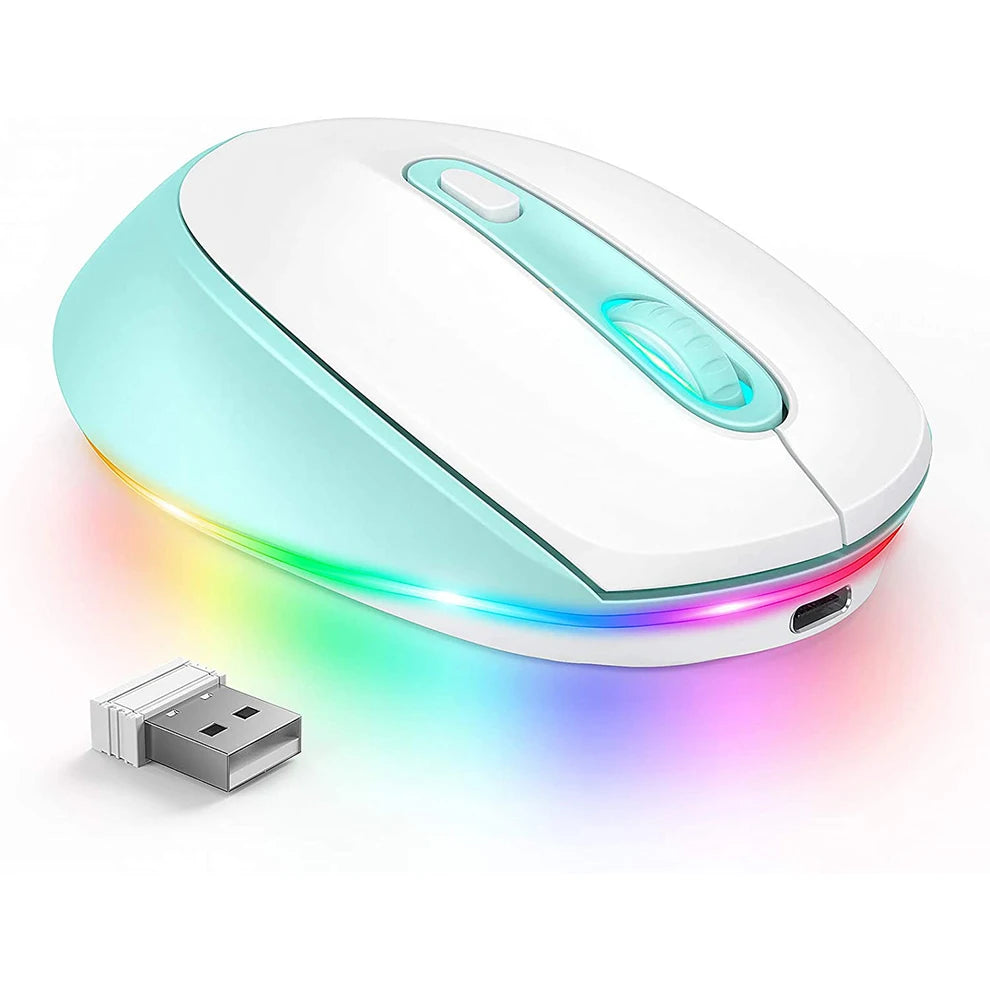 BOW Rechargeable Wireless Mouse Portable 2.4G Wireless Mouse LED Rainbow Lights Quiet Click Mice for Laptop Computer