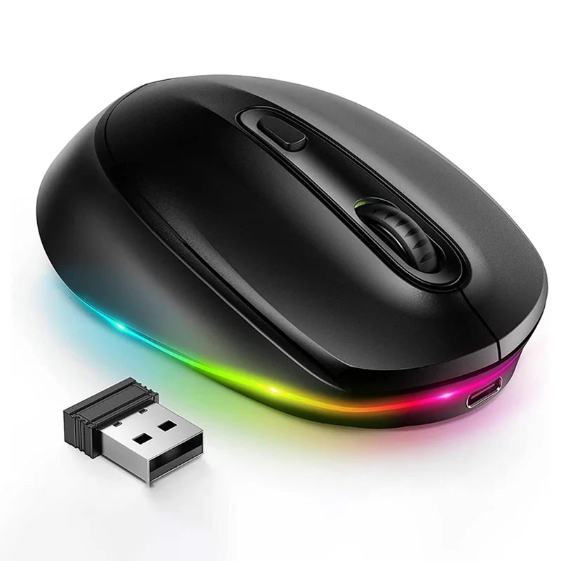 BOW Rechargeable Wireless Mouse Portable 2.4G Wireless Mouse LED Rainbow Lights Quiet Click Mice for Laptop Computer