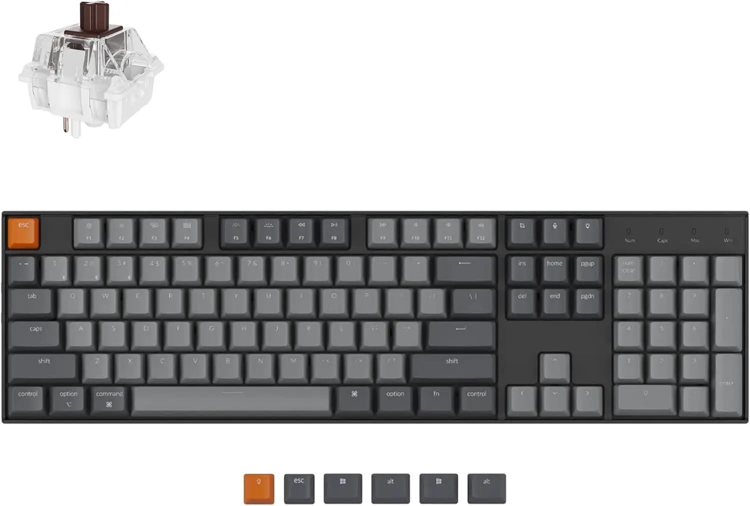 Full Size 104 Keys Bluetooth Wireless Mechanical Keyboard for Mac Windows, White LED Backlit, USB C Wired, Super Brown Switch