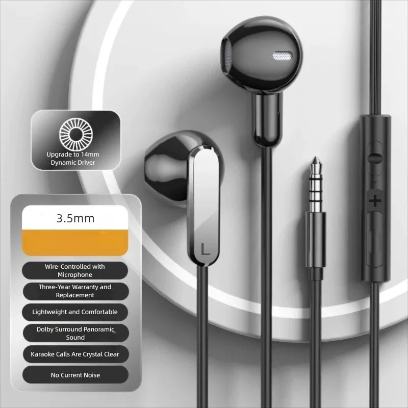 Type C Wired Earphones 3.5mm In Ear Headphones With Microphone Bass Stereo Earbuds For iPhone 17 Pro Samsung Galaxy S25 Headset