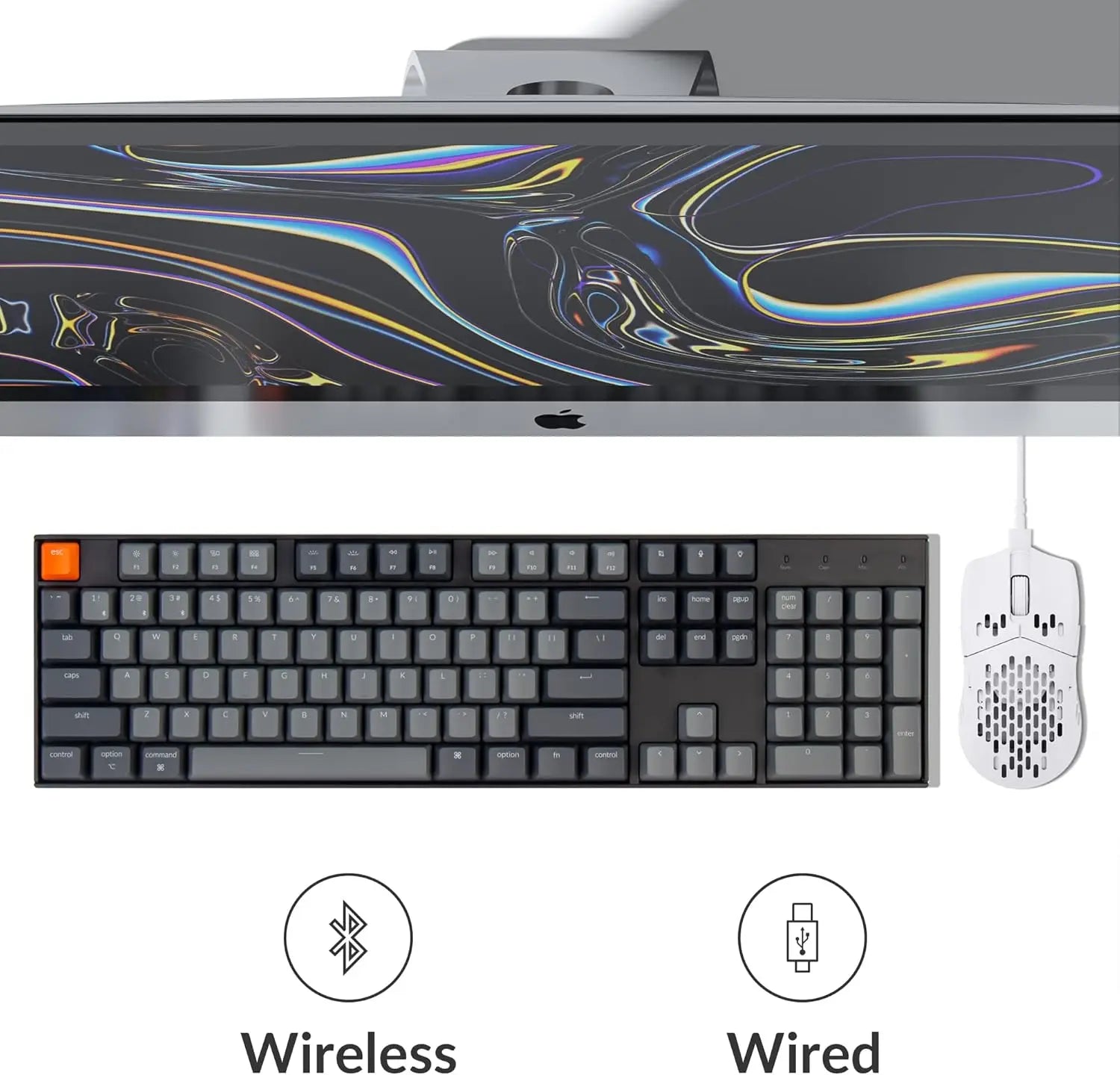 Full Size 104 Keys Bluetooth Wireless Mechanical Keyboard for Mac Windows, White LED Backlit, USB C Wired, Super Brown Switch
